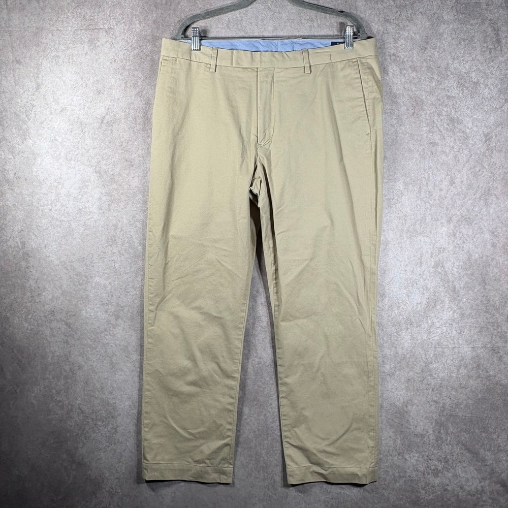 Polo Ralph Lauren Pants Mens 36X30‎ Tan Stretch Straight Fit Flat Front Preppy